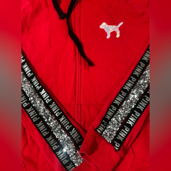 PINK VS RED BLING HOODIE / JOGGERS OUTFIT SET L - Picture 7 of 13